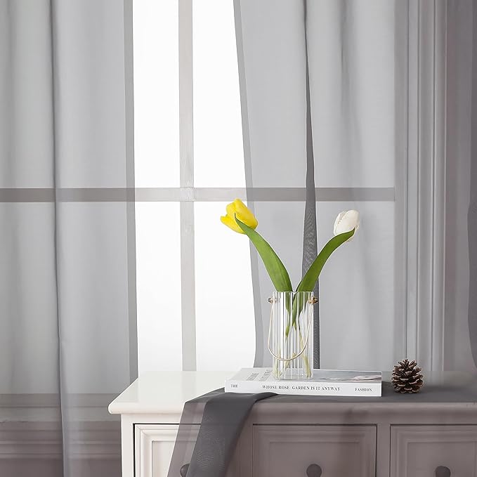 Lecloud Charcoal Grey Sheer Curtains 84 Inches Long 2 Panels, Voile Airy Light - Image 8