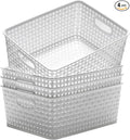 Eslite Plastic Storage Baskets for Organizing,11"X8.5"X4.7",Pack of 4 (White)