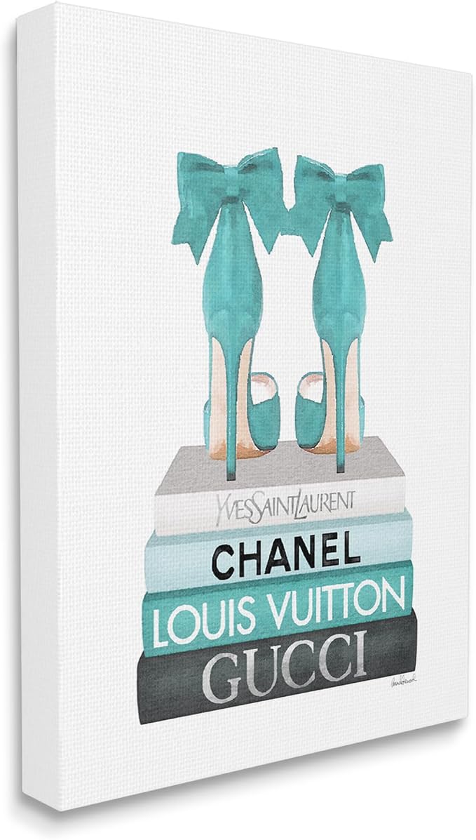 Stupell Industries 'Turquoise Bow Heels on Books', Canvas Art, 36 x 48 Inches, Easy to Hang and Sturdy, Made in USA, by Amanda Greenwood | Stupell Industries | 36 x 48 Inches, Easy to Hang and Sturdy, Made in USA, by Amanda Greenwood