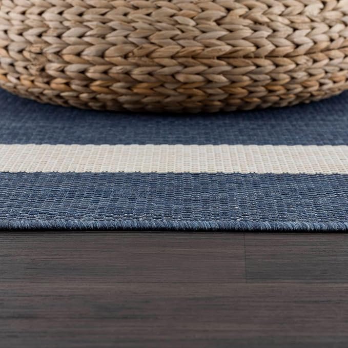 CAMILSON Outdoor Rug 6x9, Modern Outside Rugs for Patios Porches Waterproof Durable Washable Non-Shedding, Easy-to-Clean Indoor Outdoor Area Carpet (6 x 9, Bordered - Blue/White)