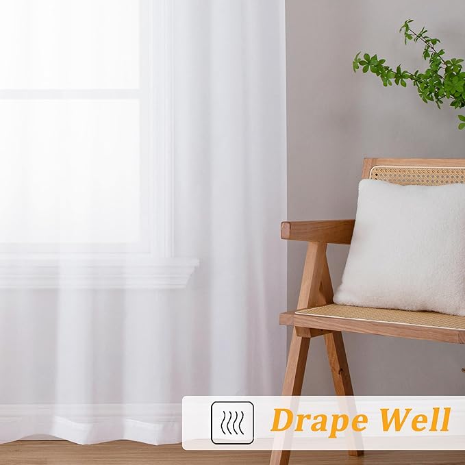 Gwine White Sheer Kitchen Curtains 36 Inch Length, Light Filtering Voile Soft - Image 6