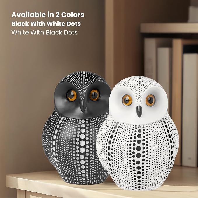 Torre & Tagus 6" Dotted Black Owl Decor - Burrowing Owl Statue with White Dots for Home Decor, Cute Bird Figurine as Tabletop Sculpture on Book Shelf, TV Console, Fireplace or Wedding Gift (Debossed)