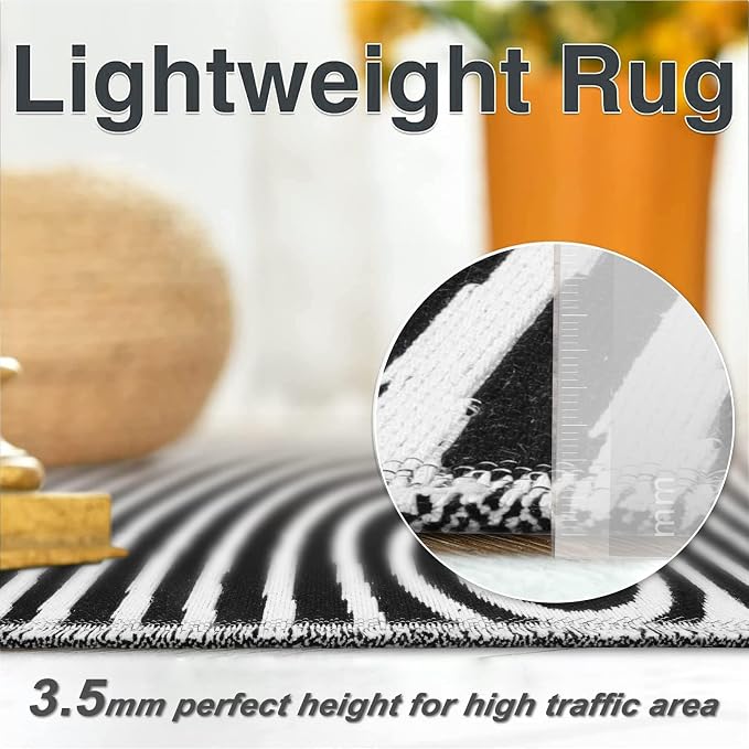 Tiffasea Black and White Runner Rug 2.7'x8' Washable Indoor Outdoor Runner | Modern Runner Rug Reversible Cotton Woven Machine Washable Runner Rug for Entryway Hallway Kitchen Bedroom Black