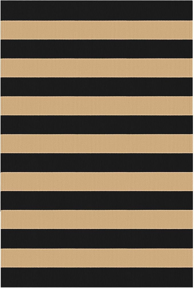 KOZYFLY Striped Rug 3x5 ft Front Door Rugs Cotton Woven Washable Indoor Outdoor Rug Brown Black Entrance Doormat for Front Porch Kitchen Patio Decor Outdoor Mat