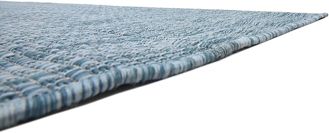 Unique Loom Collection Casual Transitional Solid Heathered Indoor/Outdoor Flatweave Area Rug (9' x 12' Rectangle, Aquamarine/Ivory)