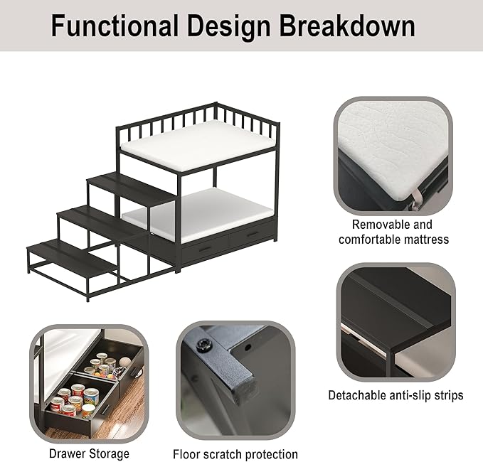 GDLF Dog Bunk Beds for Large Dogs, Dog Bedside Bed with Stairs & Storage, Space-Saving Indoor pet Furniture