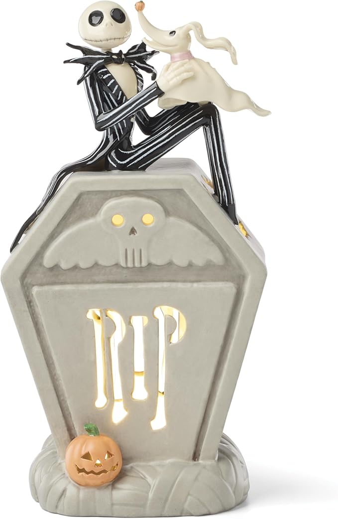 Lenox Halloween Nightmare Before Christmas Jack Skellington Figurine | porcelain, 10 inch height | requires 3 aaa batteries | collectible gift for disney and nightmare before christmas fans