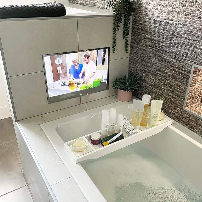 Soulaca 22 inches Smart Mirror TV for Bathroom, Android System Waterproof Wall-Mounted Vanity Mirror Display with Built-in WiFi & Bluetooth ATSC Tuner 12V DC Power