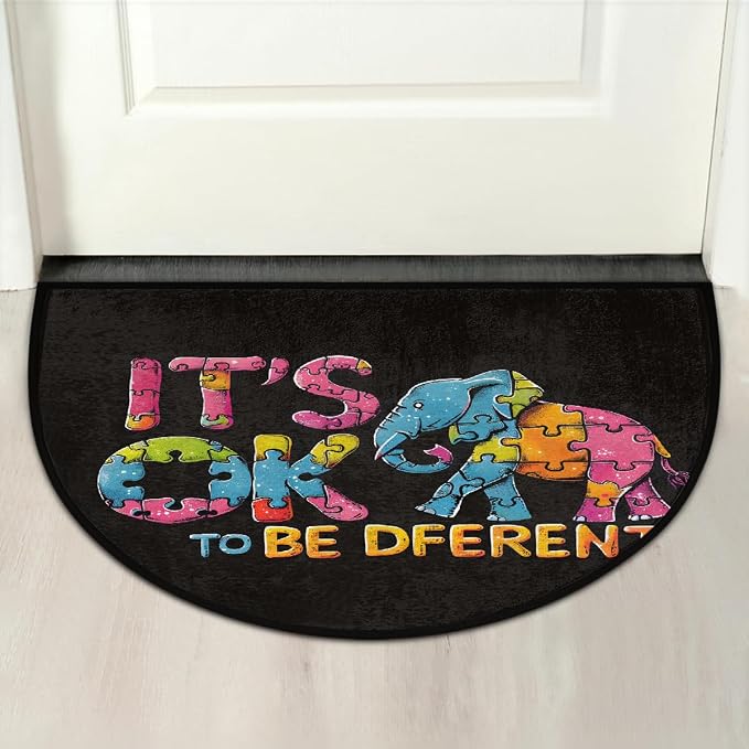 Elephant Half Round Door Mat Non-Slip Semi Circle Rug Half Moon Doormat | Elephant Puzzle Soft Washable Welcome Entrance Mat for Outdoor Indoor Floor Bedroom Bathroom Home Kitchen Festival Decor
