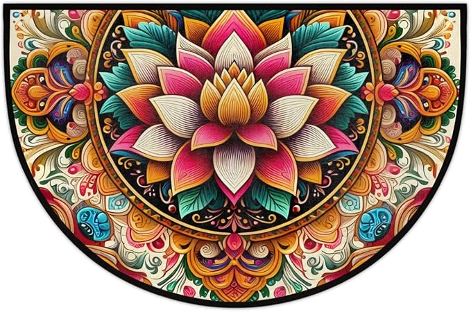 Ethnic Mandala Half Round Rug Half Moon Door Mat Half Circle Rugs | Ethnic Washable Non-Slip Semi Circle Rug Welcome Half Round Door Mat Indoor Entrance Kitchen Bedroom Living Room Decor