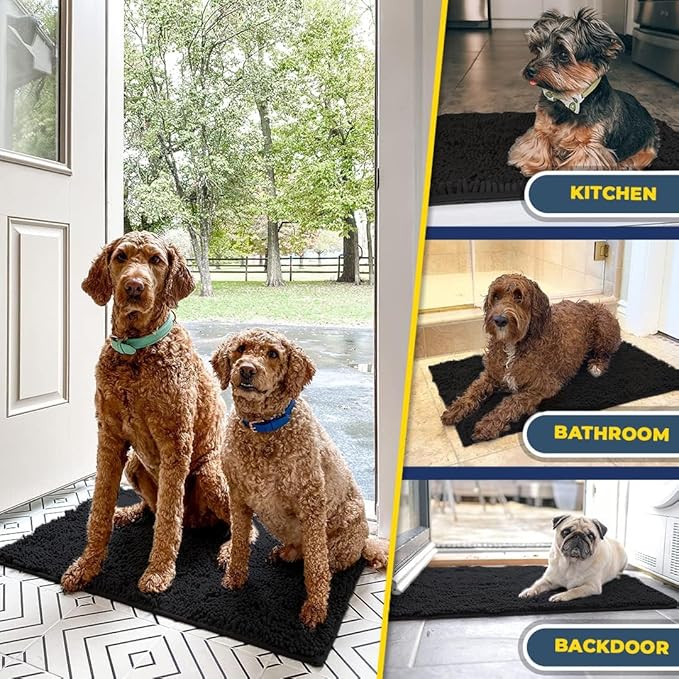 Muddy Mat® | Super Absorbent Door Mat Indoor, Microfiber Quick Dry Chenille Entryway Rug, Non-Slip Front Door Mat, Indoor Mats for Entryway, Machine Washable Pet Rug, Black 24"x36"