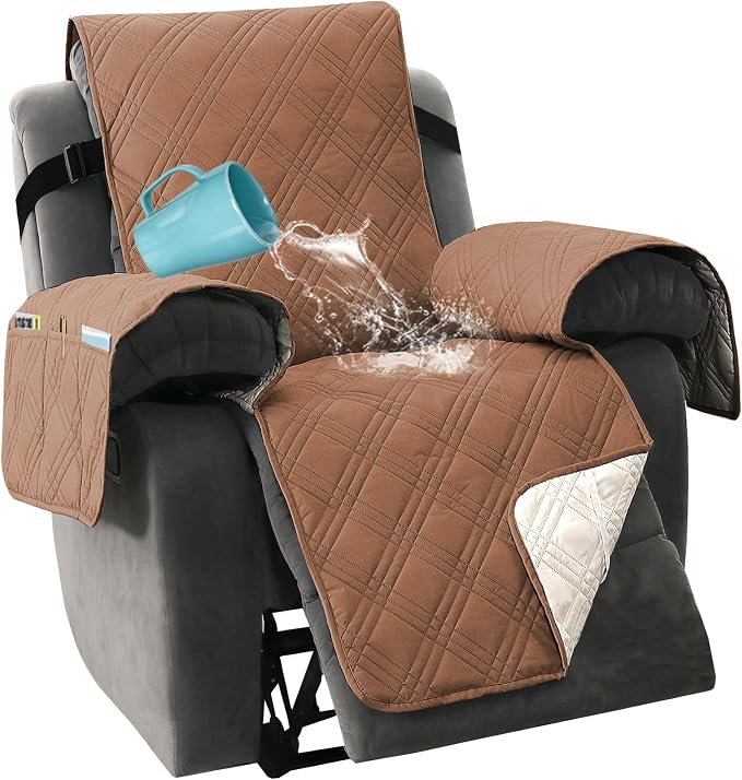 H.VERSAILTEX 100% Waterproof Recliner Chair Covers with Arms Lazy Boy Recliner Chair Covers Furniture Protector with Elastic Straps for Pets Kids Sitting Width Up to 23" (Recliner, Terracotta/Beige)
