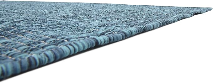 Unique Loom Collection Casual Transitional Solid Heathered Indoor/Outdoor Flatweave Area Rug (6' 1" x 9' Rectangle, Teal/Navy Blue)