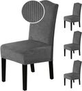 H.VERSAILTEX Velvet Dining Chair Covers Stretch Chair Covers for Dining Room Set of 4 Parson Chair Slipcovers Chair Protectors Covers Dining, Soft Thick Solid Velvet Fabric Washable, Grey Striped