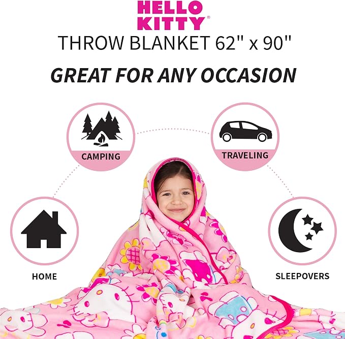 Franco Kids Bedding Super Soft Plush Throw Blanket, 62 in x 90 in, Hello Kitty (Pack of 6)