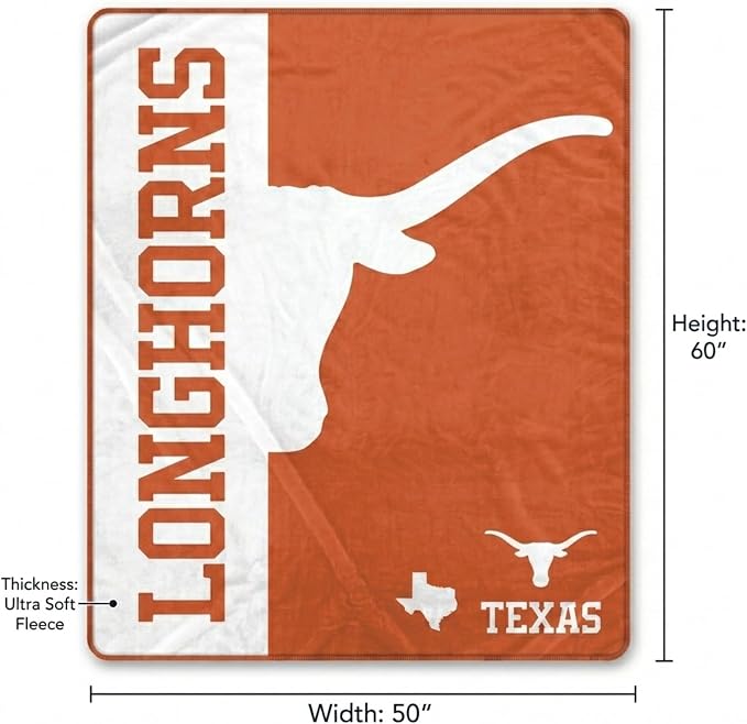 Proformance Home NCAA Texas Longhorns Endzone Ultra Soft Tailgate Throw