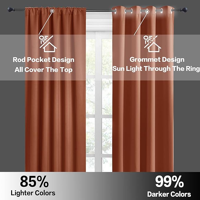 RYB HOME Blackout Curtains for Bedroom 84 inches Long 2 Panels Set, Privacy Thermal Insultaed Sunlignt Heat Blocking Drapes for Nursery Rental Room, Width 42 by Length 84, Burnt Orange
