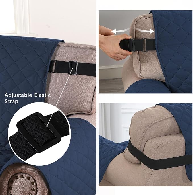 H.VERSAILTEX Reversible Loveseat Cover for 2 Cushion Couch Water Resistant Couch Cover for Dogs Non Slip Furniture Protector Cover with Elastic Strap for Pet Cat(Oversized Loveseat, Navy/Beige)