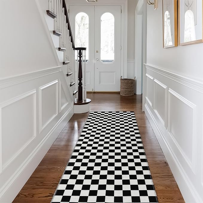 Seavish Checkered Runner Rug, 2x6 Ft Black and White Hallway Runner Rug | Washable Indoor Outdoor Entryway Runner Rug Reversible Checkerboard Area Rugs for Bedroom Bathroom Laundry Room Kitchen