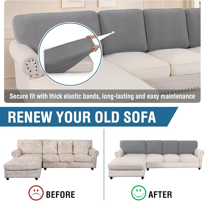 H.VERSAILTEX Backrest Cushion Covers Sectional Couch Back Cushion Covers for Sectional Sofa Set for Both Left/Right Couch (Back Only: 1 Chaise + 3 Sofa, Dove)
