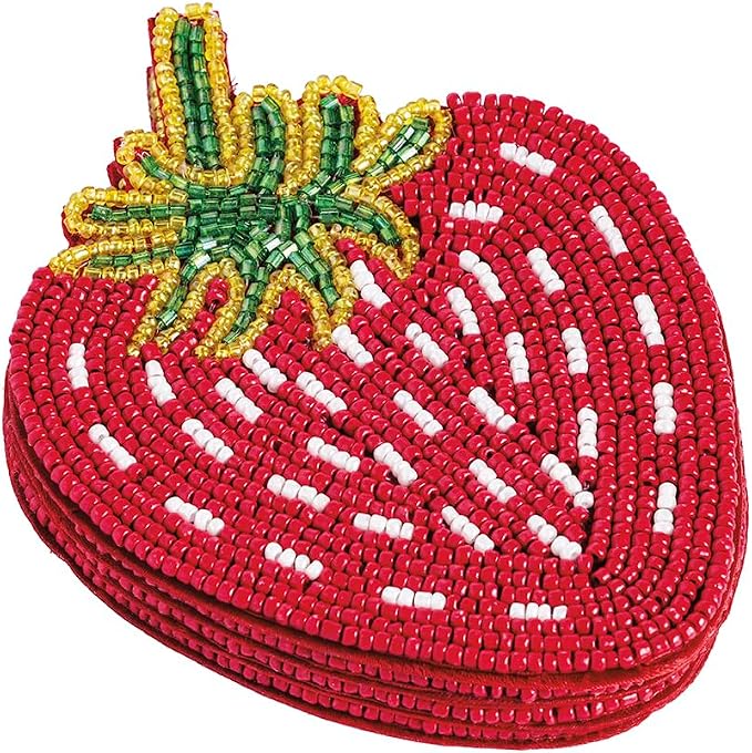 Mud Pie Red Strawberry Beaded Fruit Coaster