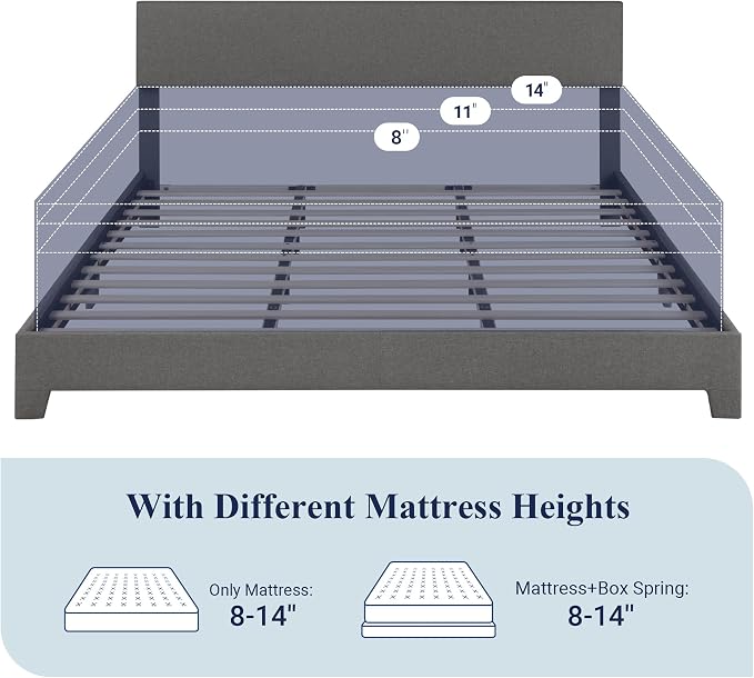 Allewie King Size Upholstered Bed Frame Adjustable Headboard, Dark Grey | Platform Bed with Heavy Duty Mattress Foundation, Noise-Free, Easy Assembly, Wood Slat Support, No Box Spring Needed