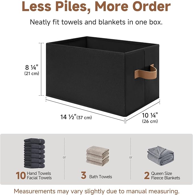 StorageWorks Storage Bins for Shelves, Closet Organizers and Storage Baskets, Fabric Clothes Organizer, Foldable Laundry Baskets, Black, 3-Pack, Large