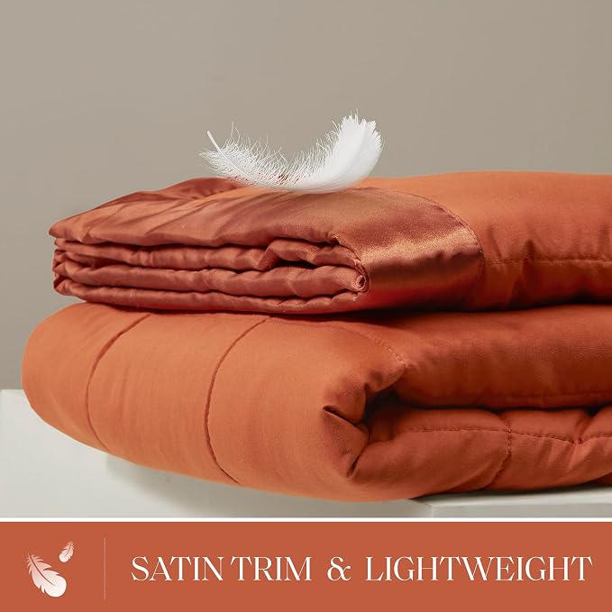 Madison Park Down Alternative Queen Blanket for Bed, Satin Trim, Orange | Lightweight Windom Blanket Full Size Premium 3M Scotchgard Moisture Wicking Treatment, OEKO TEX, Soft Bed Cover, All Season