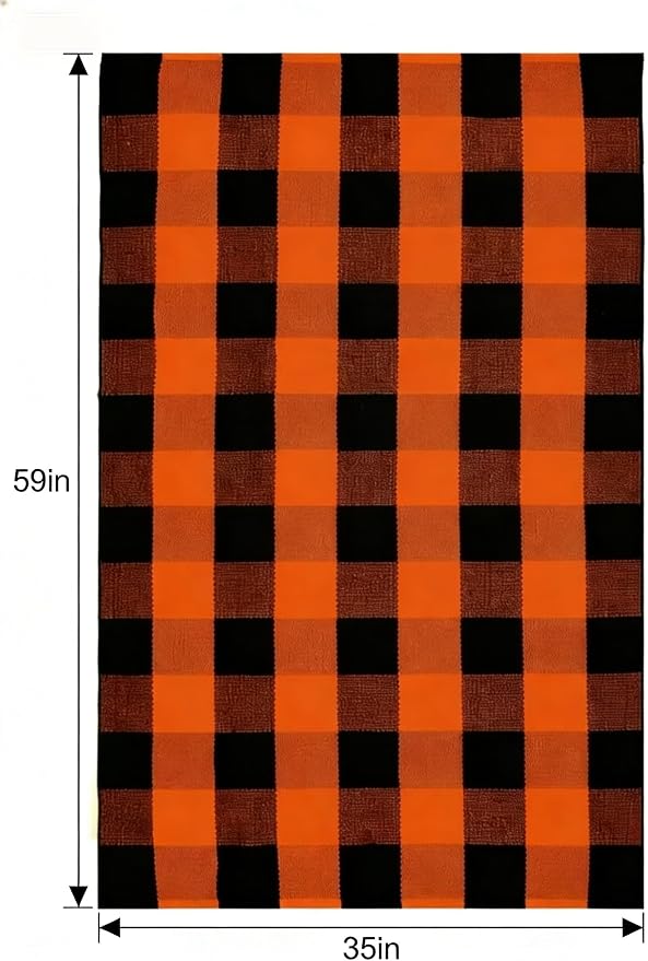 Halloween Orange and Black Buffalo Plaid Rug, 3'x5' Indoor Outdoor Durable Rug, Spooky Accent Mat for Halloween Indoor Outdoor Decor, Living Room, Porch, Patio, Entryway