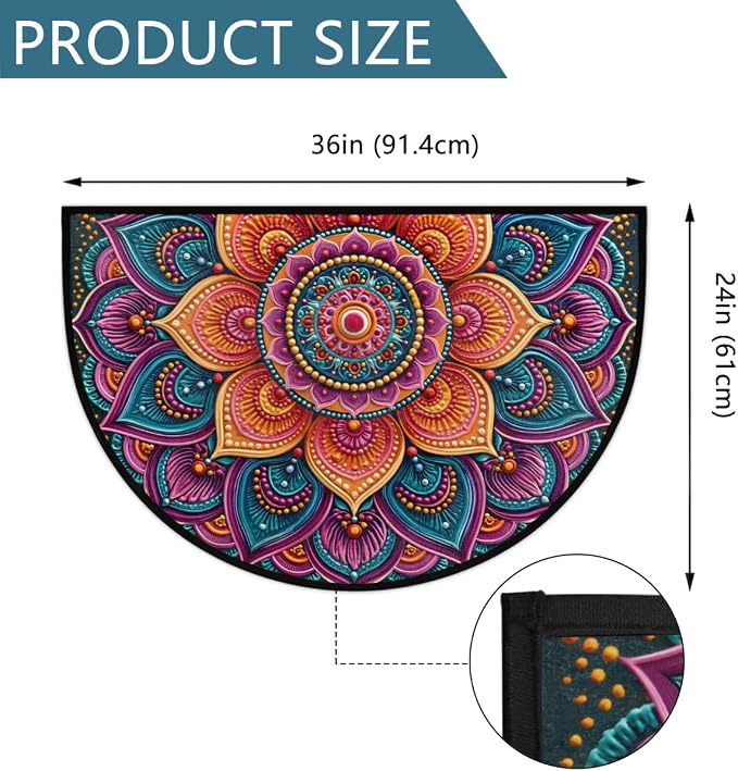 Flower Half Round Door Mat Semi Circle Rug Half Moon Doormat | Soft Washable Colorful Boho Welcome Entrance Mat for Outdoor Indoor Floor Bedroom Bathroom Home Kitchen Festival Decor
