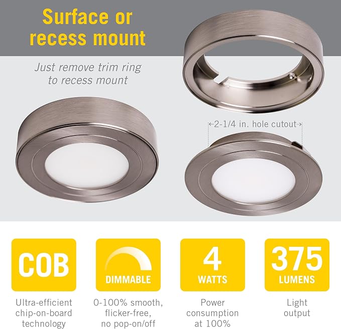 Armacost Lighting PureVue LED Puck Light, White, 2700K, 213412 | Dimmable, Under Cabinet, 2.75 Inch Diameter, Hardwired, Low Voltage, Warm White Light