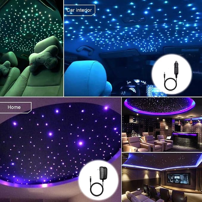 AZIMOM Bluetooth 20w Upgraded Fiber Optic Lights Twinkle Star Ceiling Lighting Kits 700pcs*0.03in*9.8ft Fiber Strands Dual Port RGBW Sound Remote Control Light Source Home Indoor Car Ceiling Décor