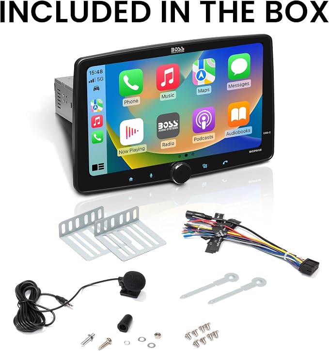 BOSS Audio Systems BCPA12 Car Stereo, CarPlay, Android Auto, Single DIN