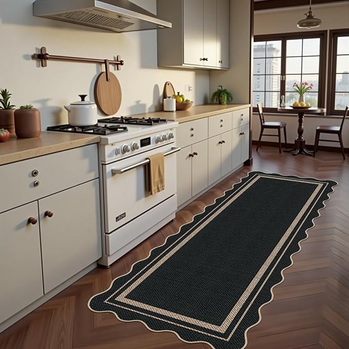 Easy Jute Runner Rug 2x6, Black Indoor Outdoor Carpet, Washable Non-Slip Floor Mat for Entryway Hallway Kitchen Porch