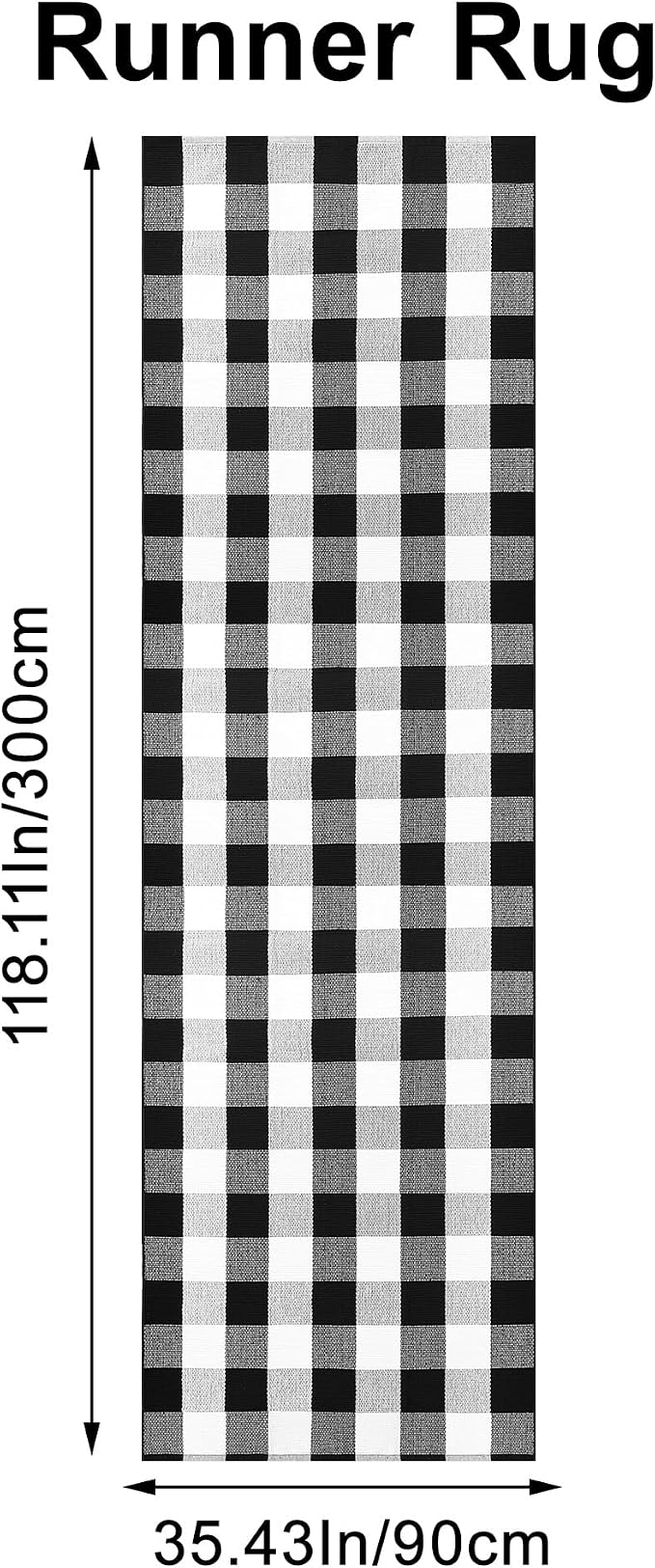 Buffalo Plaid Runner Rug 3x10 Feet Black and White Checkered Runner Rug Cotton Woven Farmhouse Floor Mat Washable Rugs for Hallway Kitchen Laundry Bedroom Living Room