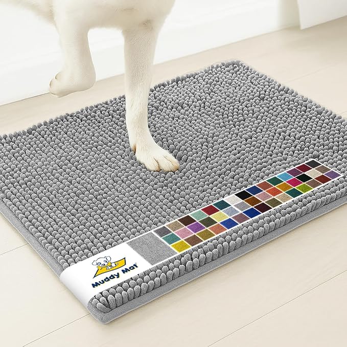 Muddy Mat® | Super Water Absorbent Door Mat Indoor, Microfiber Quick Dry Chenille Entryway Rug, Slip Resistant Front Door Mat, Indoor Mats for Entryway, Machine Washable Pet Rug, Light Grey 48" x 60"