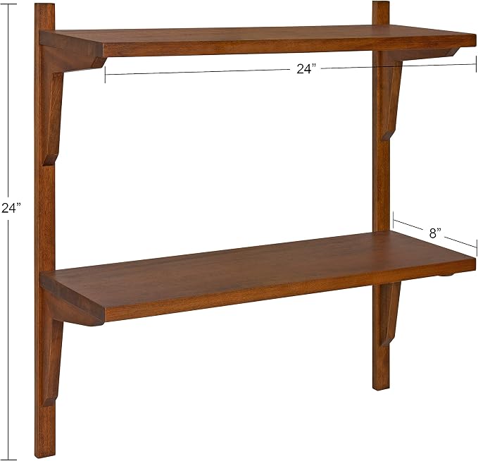 Kate and Laurel Meridien Mid-Century Wall Shelves, 24" x 8" x 24", Walnut, Transitional Wall Decor and Storage