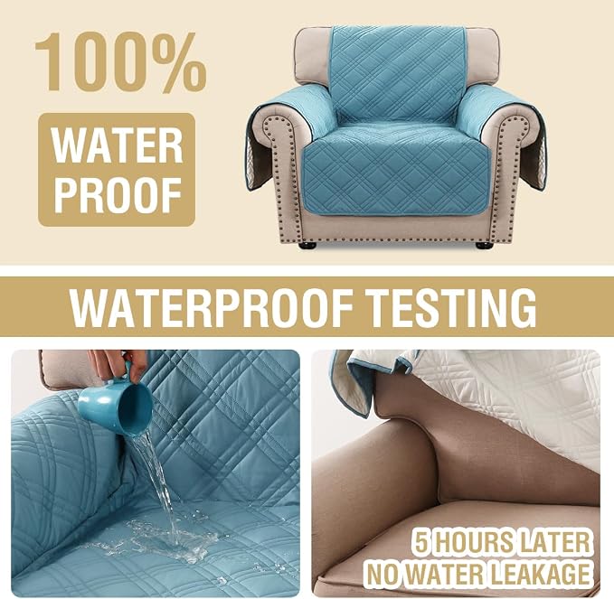 H.VERSAILTEX 100% Waterproof Arm Chair Cover Modern Armchair Slipcover Thick and Soft Chair Protectors Covers for Pets (Chair, Smoke Blue/Beige)