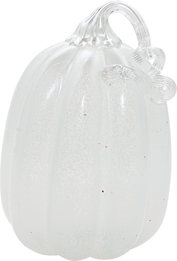 Boston International Handblown Art Glass Pumpkin Thanksgiving Halloween Decorations for Home, Small, Frosted White