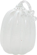 Boston International Handblown Art Glass Pumpkin Thanksgiving Halloween Decorations for Home, Small, Frosted White