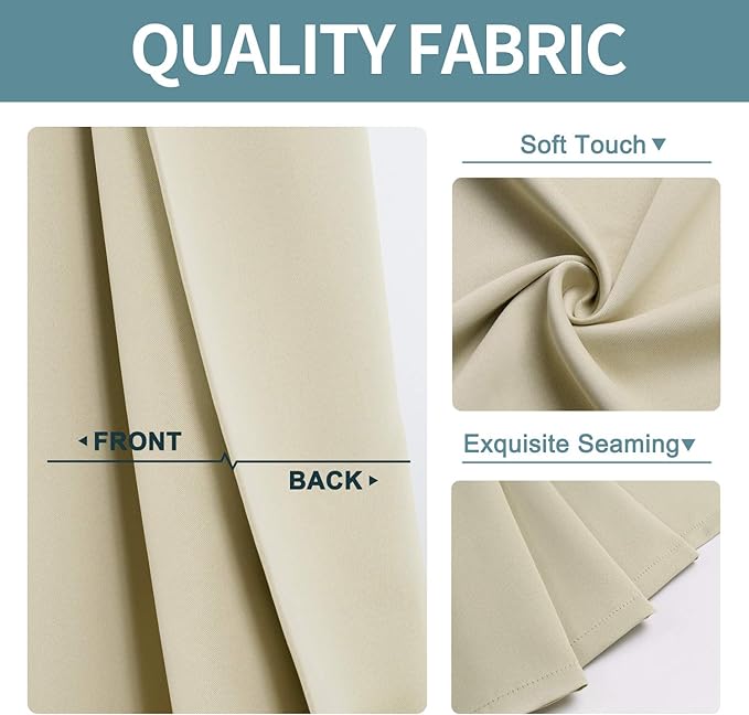ChrisDowa Blackout Curtains 70 inches Wide for Bedroom - 2 Panels Set Extra Wide Grommet Thermal Insulated Room Darkening Curtains for Living Room (Beige, 70 x 63 Inch)