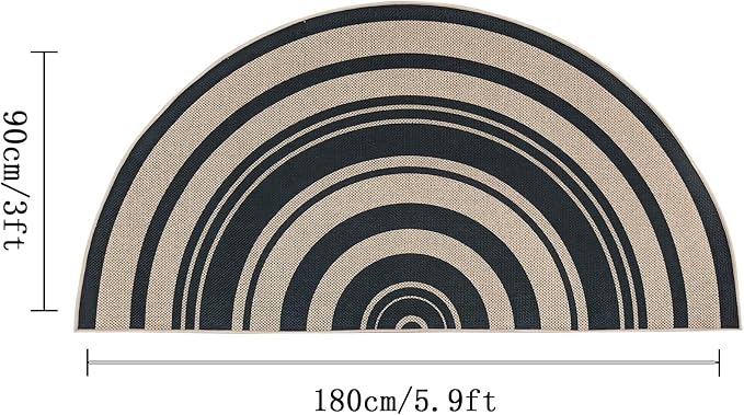 Easy Jute Rug 3x6Ft Half Circle Rainbow Carpet for Farmhouse Bedroom Carpet, Non-Slip Half Round Thin Neutral Floor Mat for Living Room Patio Kids Room Kitchen, Indoor Outdoor, Black 1