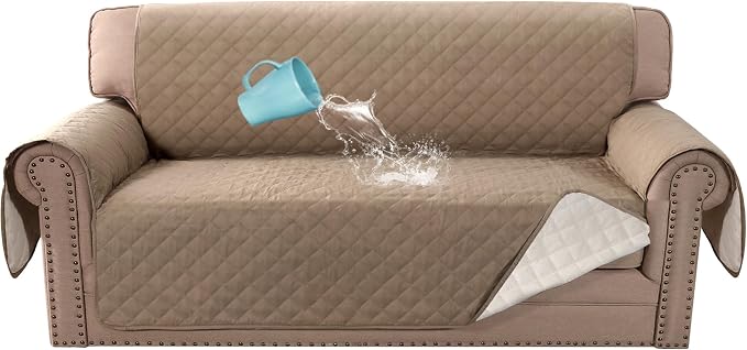 H.VERSAILTEX 100% Waterproof Couch Cover Loveseat Covers for 2 Cushion Couch Furniture Protector for Pets Kids Children Dog Cat with Non-Skid Backing (Loveseat, French Oak)