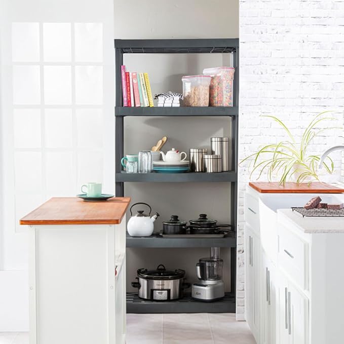 Sterilite 5 Shelf Unit, Heavy-Duty Plastic Utility Storage Rack, 2-Pack | Freestanding Shelving Organizer with 150 lb Capacity Per Shelf for Kitchen, Bathroom, Garage, Basement, Pantry & Laundry Room