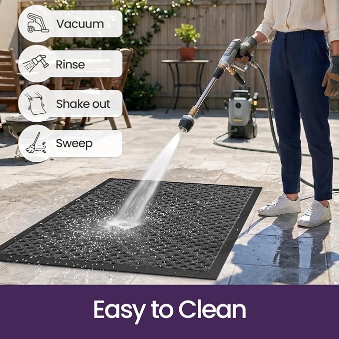 DEXI Front Door Mat Outside Entrance, 3x5 Heavy Duty Entry Doormat Dirt Trapper with Rubber Back, Non Slip Low Profile Floor Mats for Entryway Exterior Patio, Rhombic Grey