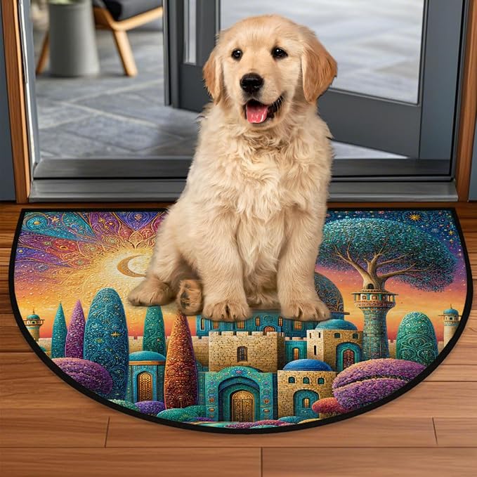 Sun Half Round Door Mat Semi Circle Rug Half Moon Doormat | Soft Washable Moon Fantasy Welcome Entrance Mat for Outdoor Indoor Floor Bedroom Bathroom Home Kitchen Festival Decor