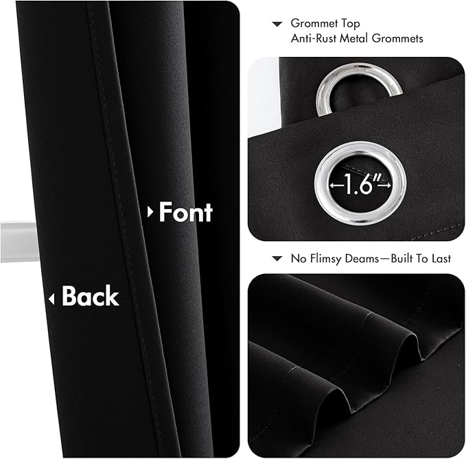 MIULEE Short Curtains for Windows - Black Blackout Half Window Curtains Thermal Insulated Drapes for Kitchen Bedroom Bathroom Grommet Small Basement Tiers Halloween Decor W40 x L36 Inch 2 Panels