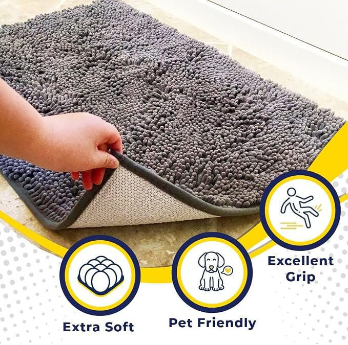 Muddy Mat® | Super Water Absorbent Door Mat Indoor, Microfiber Quick Dry Chenille Entryway Rug, Slip Resistant Front Door Mat, Indoor Mats for Entryway, Machine Washable Pet Rug, Grey 30" x 60"