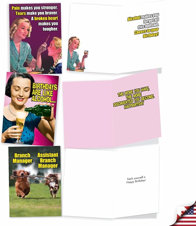 NobleWorks 20 Assorted Box Set Funny Birthday Notecards w/Envelopes for Men, Women (2x10 Designs) Naughty Humor A Very Funny Birthday AC5979BDG-B2x10