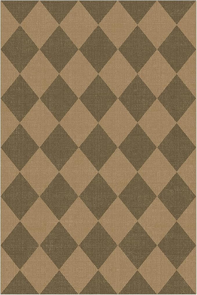 Lessymo Entryway Rug 2x3, Washable Easy Jute Checkered Indoor Outdoor Rug | Non Slip Front Door Mats for Kitchen Porch Bathroom Bedroom Bedside, Farmhouse Carpet, Kid Pet Friendly, Diamond Brown/Beige